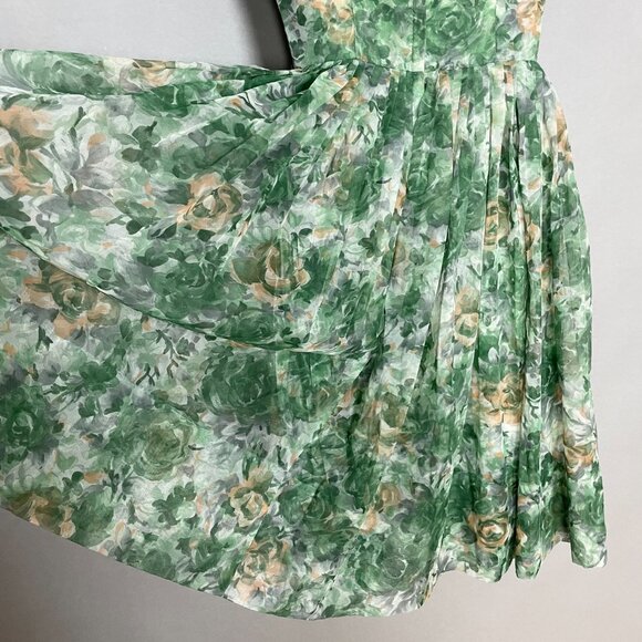 Vintage 1950s Dress Party Chiffon Short Sleeves Floral A-Line Women Union Label - Picture 16 of 16